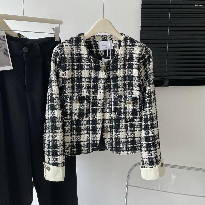 

Women' Jackets Women' Vintage O Neck Long Sleeve Plaid Jacket Spring Autumn Loose Lady Chic Single Brasted Outwear Top, Regular