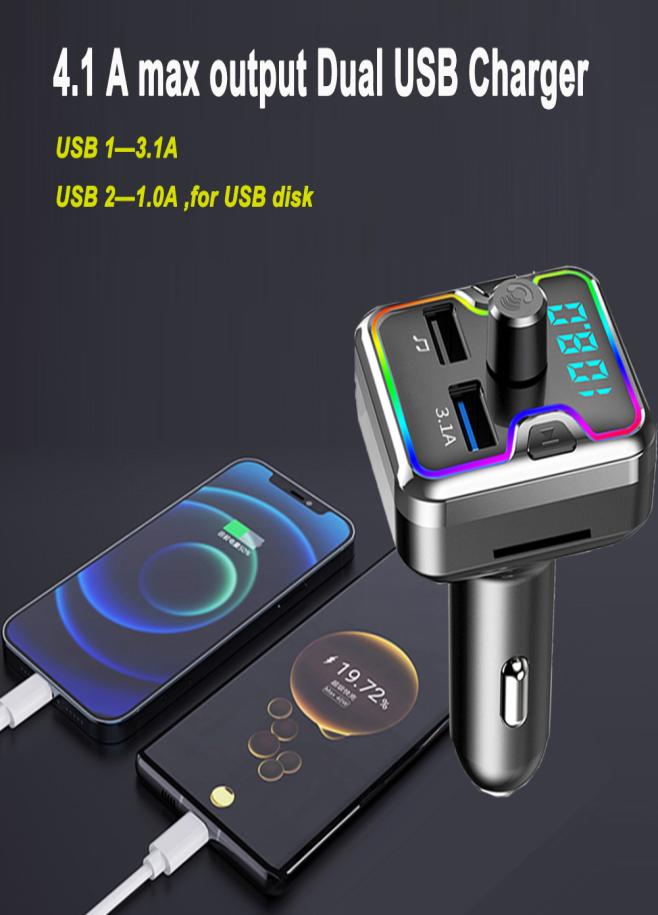 

Car Hands FM Transmitter Bluetooth 50 Car Kit MP3 Modulator Player TF Card USB AUX Receiver 31A Dual USB Fast Charger6127482