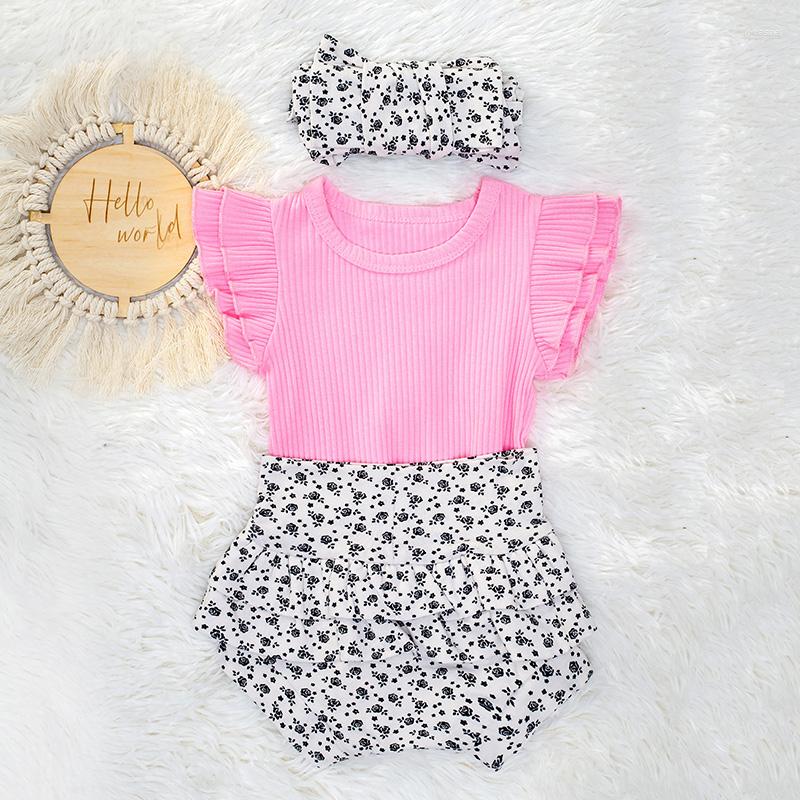 

Clothing Sets Baby Girl Summer Pink Set Toddler Infant Printing Boutique Outfit Born Casual Outdoor Headband Suit For