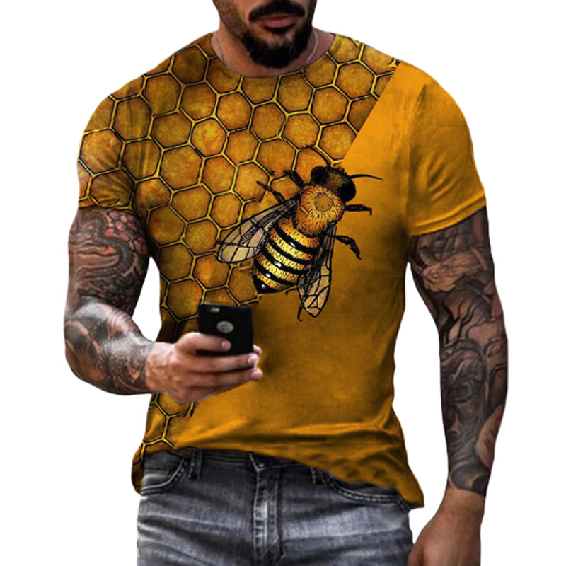 

Mens Fashion T Shirt with Bees Pattern Classic Breathable Tees Hiphop Streetwear Tops Males T-shirt Wholesale, Gold