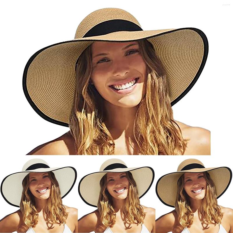

Wide Brim Hats Summer Women Sun Hat Women'S Leisure Outing Shading Vacation Beach Straw Uv Protection Sunshade Cap L5, Beige