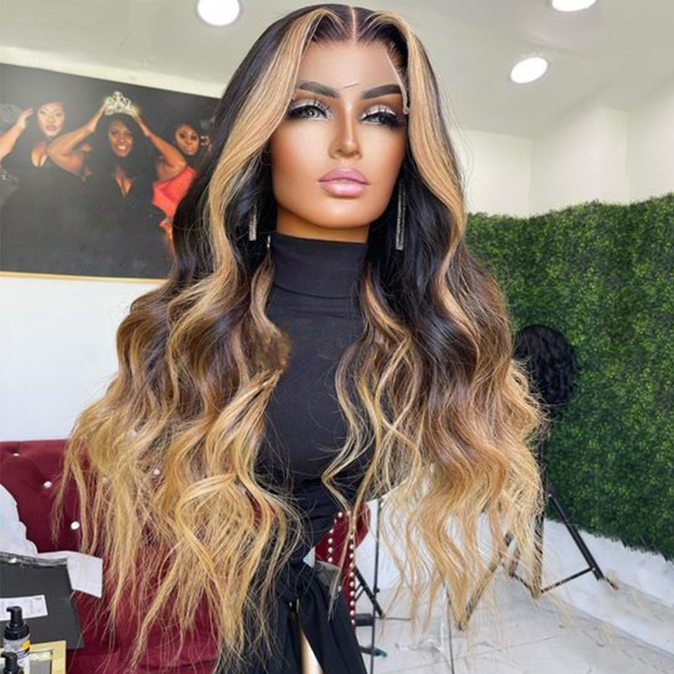 

Braziliain Body Wave Ombre Blonde Lace Front Wig Transparent Lace Frontal Wig Lace Closure Simulation Human Hair Wigs for Women Cosplay Preplucked, Wig cap