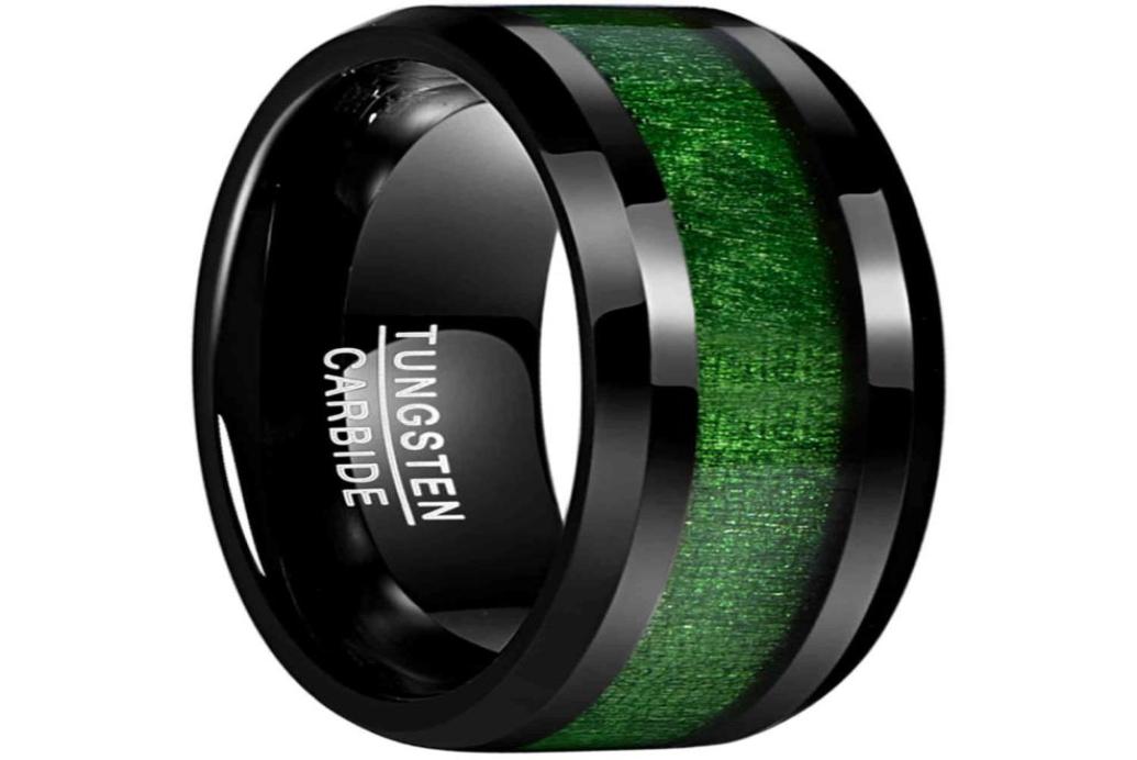

8mm Wide Polished Inlaid Maple Wood Plating Black Men039s Tungsten Carbide Ring Green 2021 Summer8509945