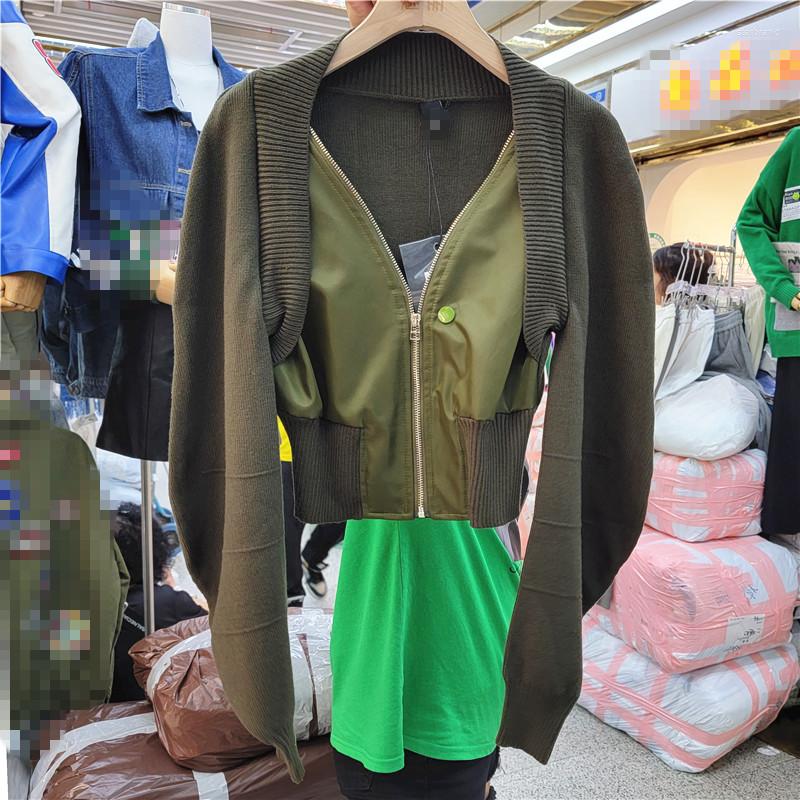 

Women's Jackets Autumn 2023 European Women's Stitching Zipper Knit High Waist Casual Holiday Two Short Coats Women Coat Warm, Black