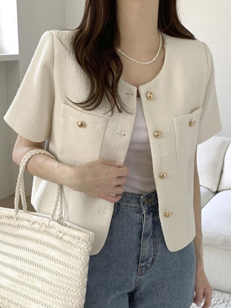 

Women' Jackets O-neck Metal Button Tweed Jacket For Women Korean Pocket Loose Short Coat 2023 Spring Summer Fashion Top M869, Black