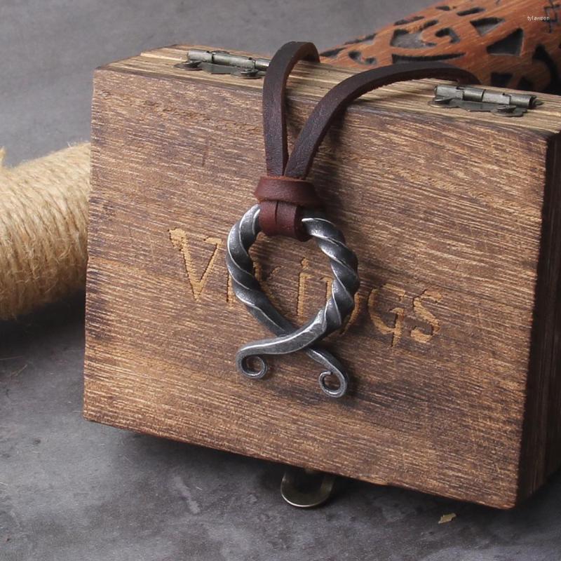 

Pendant Necklaces Stainless Steel Iron Color Viking Odin Rune Necklace With Really Leather Chain As Men Gift Wooden Box