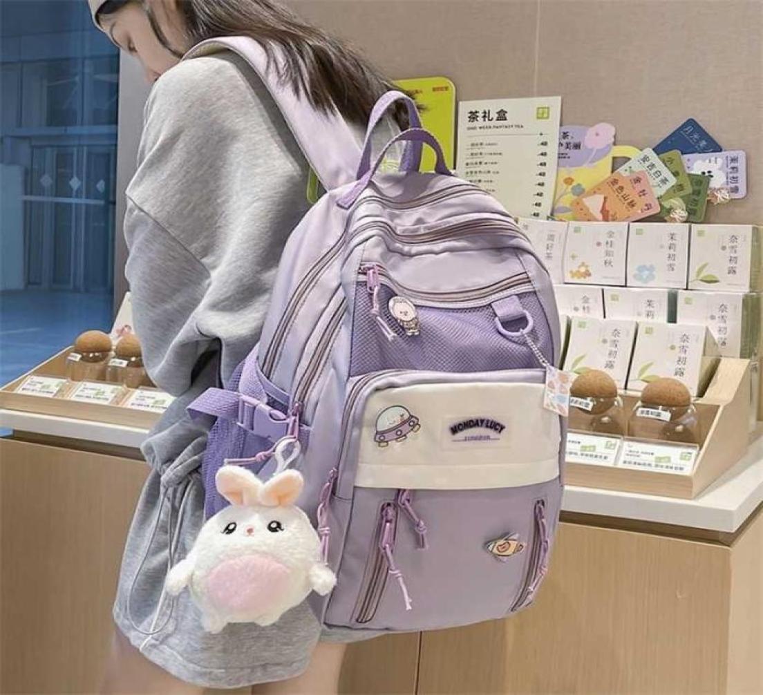 

HOCODO Nylon Waterproof Women Backpack College Style Pure Color Schoolbag For Teenage Girls Cute Casual Travel Bookbag 2112151842973, Grey
