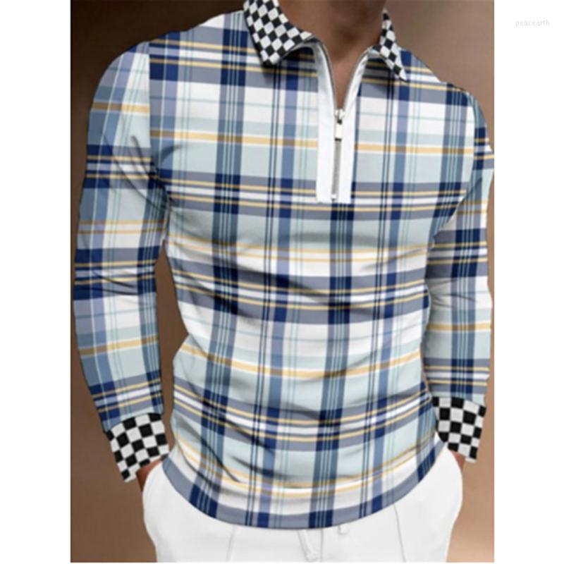 

Men' Polos 2023 Spring Men Polo Shirt Long Sleeve Slim Shirts Fashion Stripe Zipper Luxury Male Tee Top U.. Size