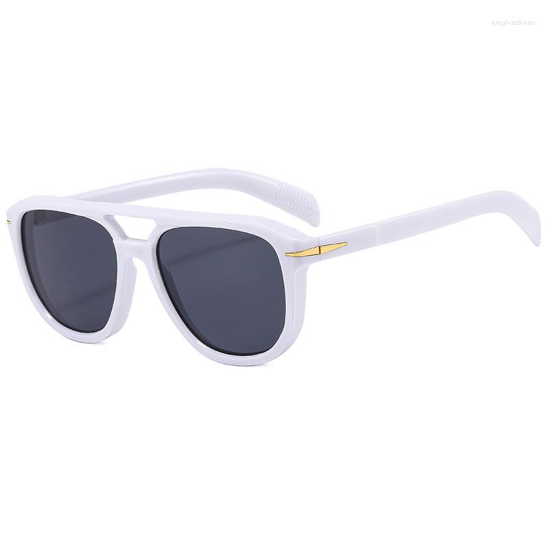 

Sunglasses Double Beam Round Frame Fashion Men's Trendy Plain Glasses