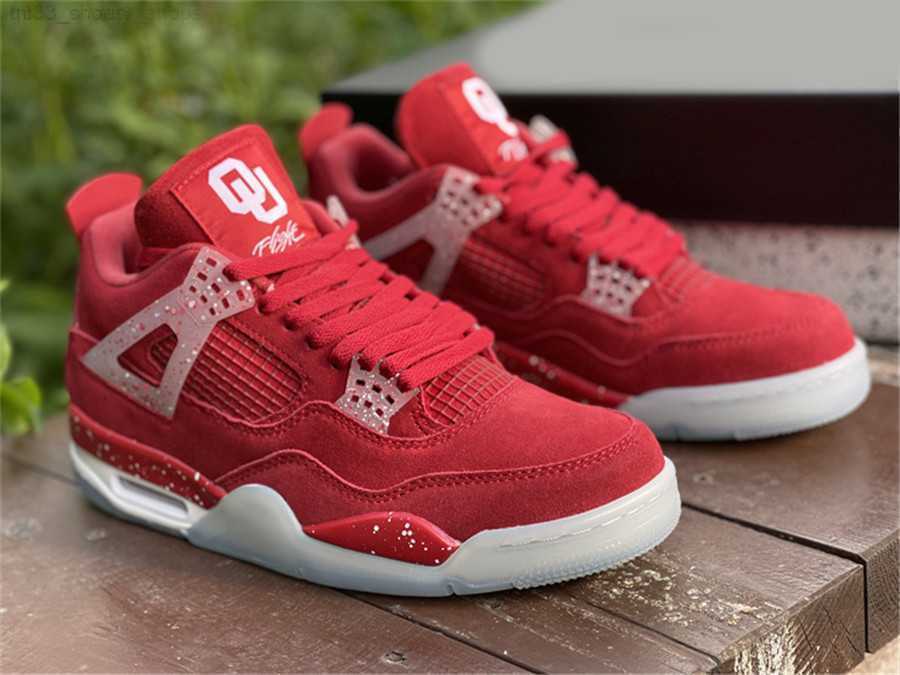 

Basketball Shoes Jumpman 4 Oklahoma Sooners Pe Men University Red Ice Blue Bottom Suede Ou 4s Varsity Rouge Black White Sports Sneakers, Color 2
