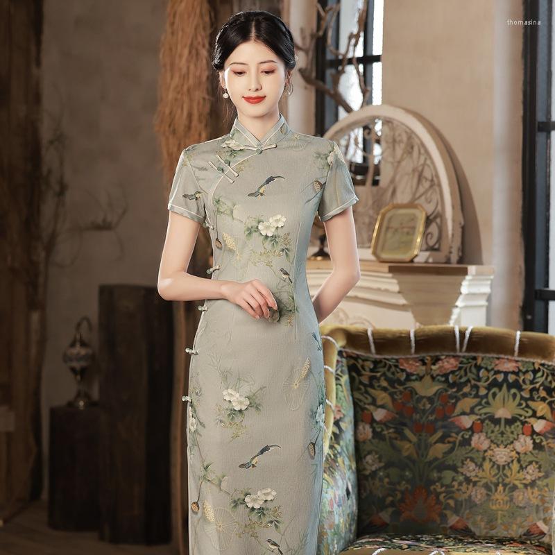 

Ethnic Clothing Gray Chinese Style Improve Cheongsam Female Vintage Elegant Summer Dress Women Modern Sweet Girl Qipao Fashion China Costume