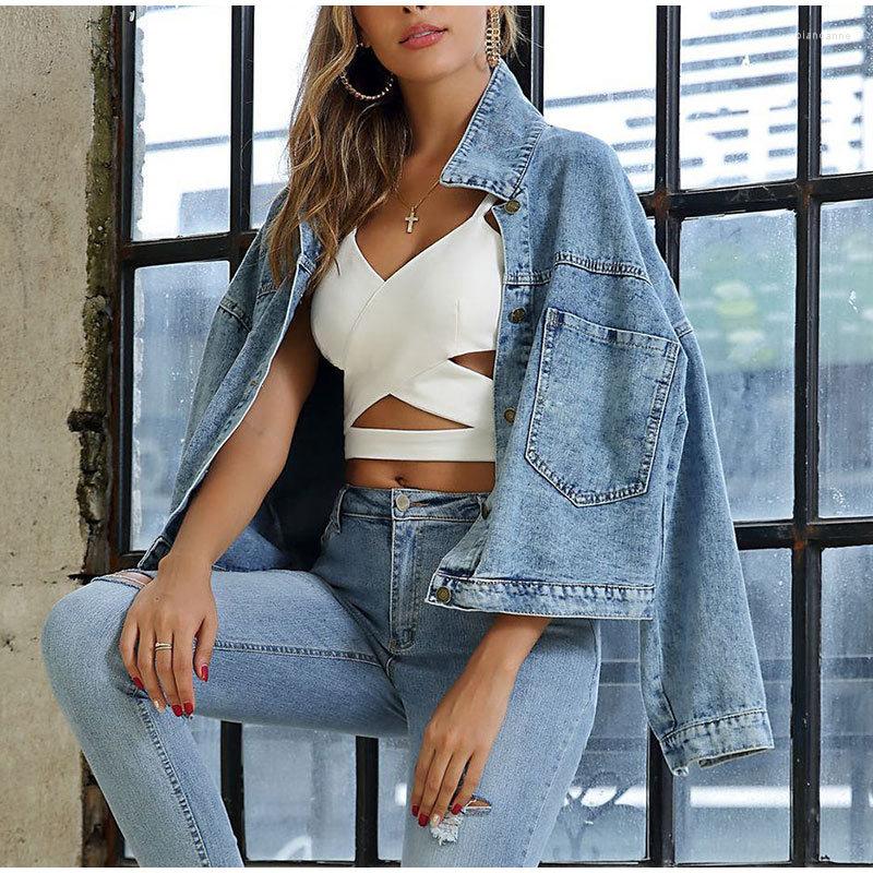 

Women' Jackets Autumn Winter Fashion Wathet Blue Loose Denim Jacket Women' Coat Short Cardigan Top Casual Jeans Clothes 23992