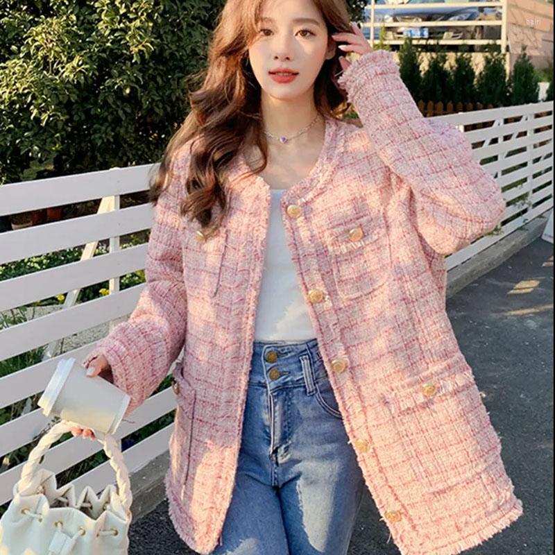 

Women' Jackets Spring Autumn Jacket Women 2023 Fashion Long Sleeve Coat Pink Pure Colour Round Collar Outwear Pocket Button Tops Female