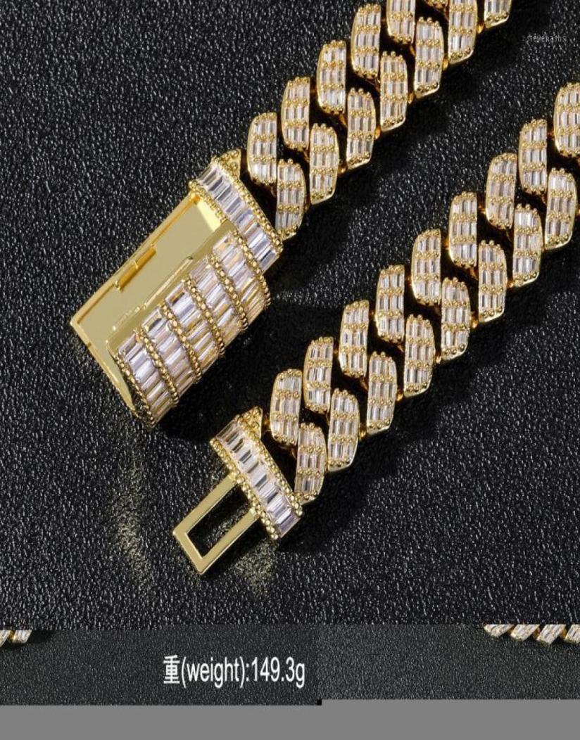 

17mm Miami Baguette Zircon Prong Set Box Clasp Cuban Chains Necklace For Men Hip Hop Iced Out Bling Rapper Jewelry 20216785291