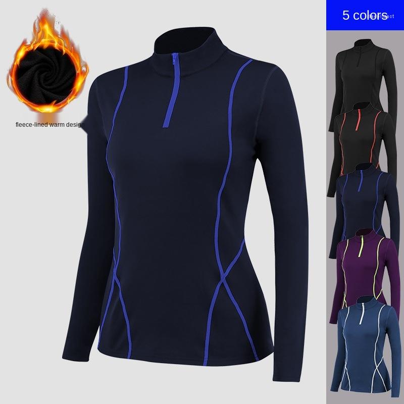 

Women' Hoodies Women Velvet Long-sleeve Thick Yoga Sportswear Fitness Running Slim Top Half Zipper Sweater 02513 Autumn/winter, Blue