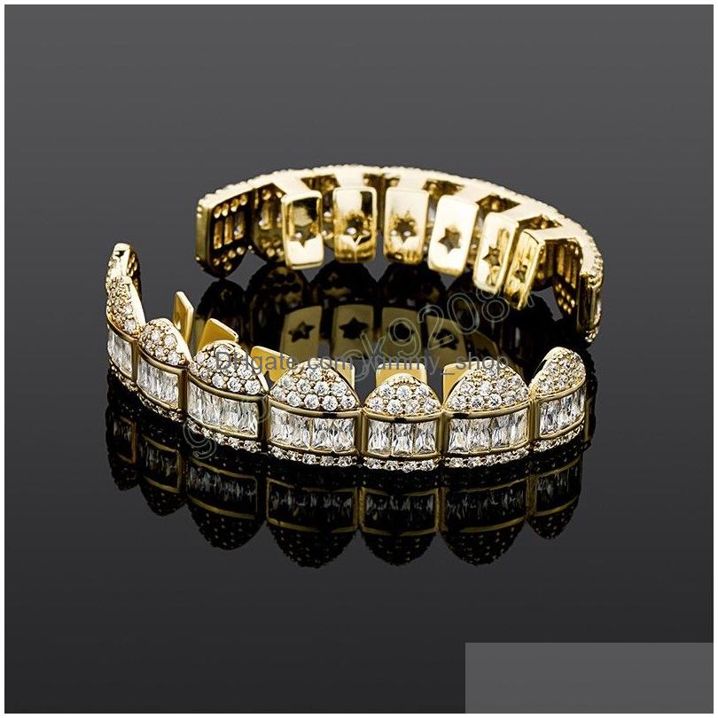 iced out grillz teeth bling square zircon stone grills tooth jewelry for men women fashion jewelry