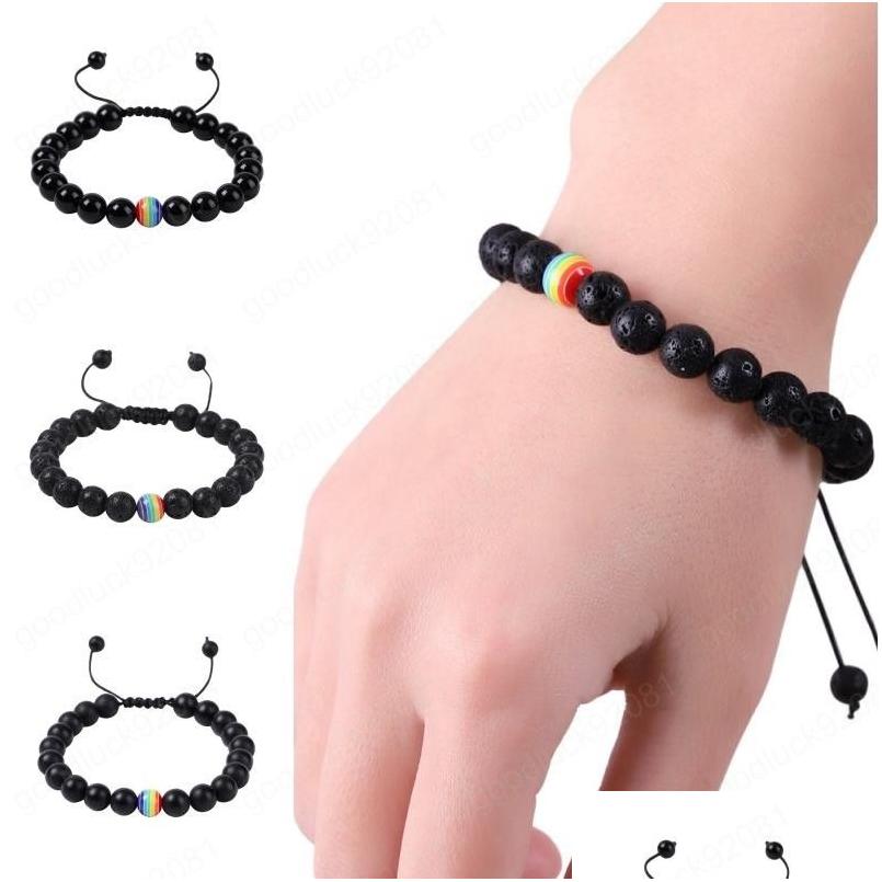 

Beaded Natural Lava Stone Rainbow Bracelet Bangle 7 Chakra 8Mm Essential Oil Diffuser Bracelets For Men Women Jewelry Drop Delivery Dhdws