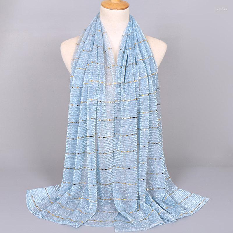 

Scarves Korean Fashion Sequin Silver Thread Stripe Women's Shawl Thin Breathable Turban Pleated Long Outdoor Travel Neck Scarf C20