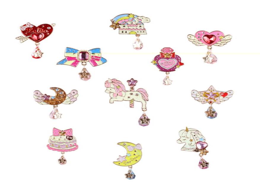 

Cute Cartoon Unicorn Horse Moon Bowknot Moon Star Heart Brooch Pins Jeans Clothes Decoration For Girl Whole4630915