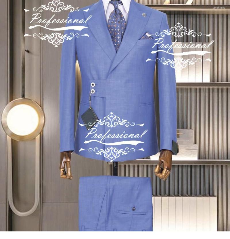 

Men's Suits Light Blue Unique Design Full Men Suit Set Wedding Groom Custom Made Luxury Brands Jacket Pants Slim Fit 2Pcs Blazer Trousers, Khaki
