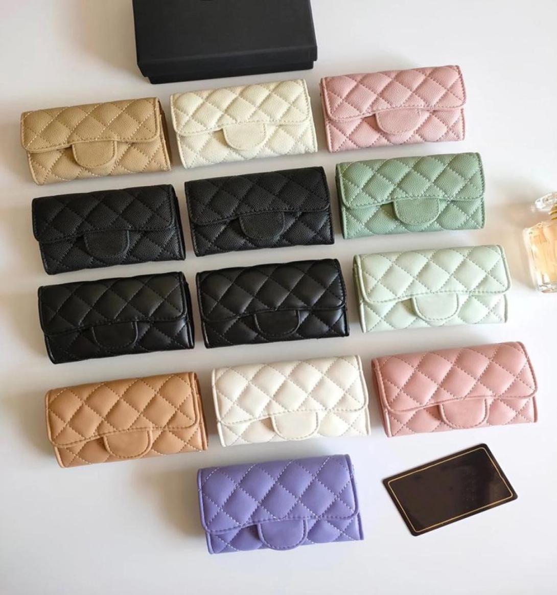 

Luxury c fashion designer women card holders fold flap classic pattern caviar lambskin whole black woman small mini wallet pur6286122