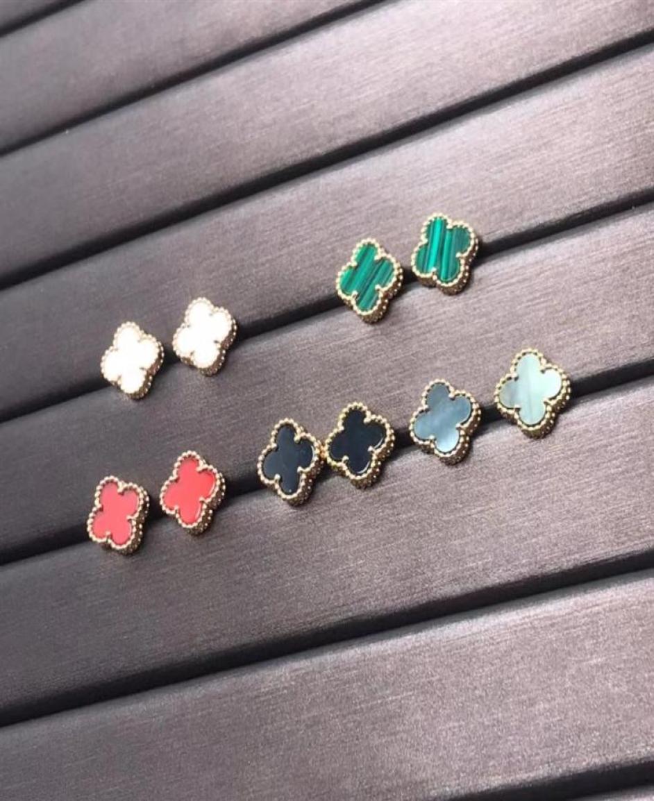 

brand luxury van mini clover designer earrings stud mother of pearl 18K gold elegant women earring jewelry gift218g1362387
