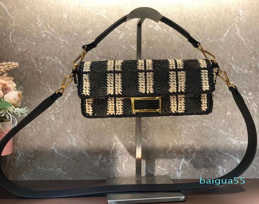 

designer Straw Woven Bag Women Baguette Bag Shoulder Bags Fashion Letter Embroidered Shoulder Strap Hand Perforated Straw Style9195821, Ivory