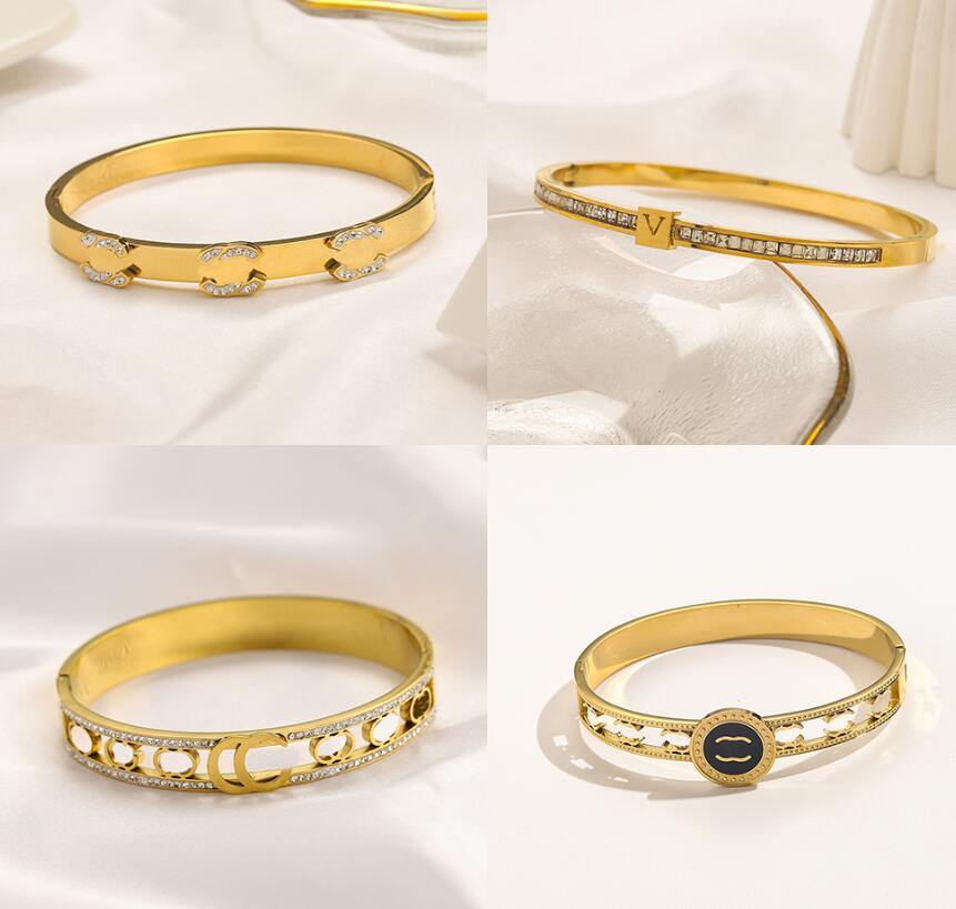 

Designer Bracelet Fashion Luxury Brand Letter Bangle Link Chain Women 18K Gold Plated Crystal Rhinestone Wristband Cuff Jewelry