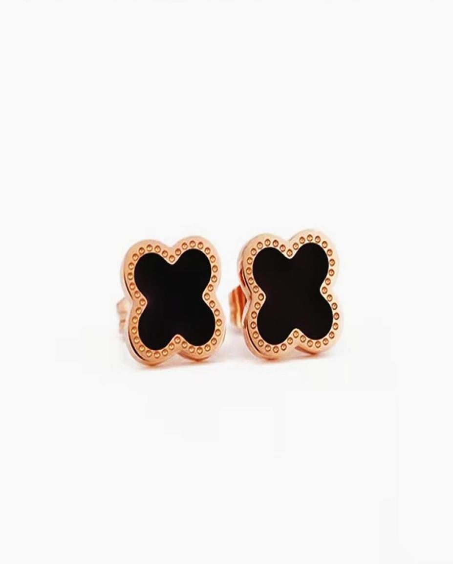

Fashion Women Style White Black Four Leaf Clover Stud Stainless Steel Earring5769767