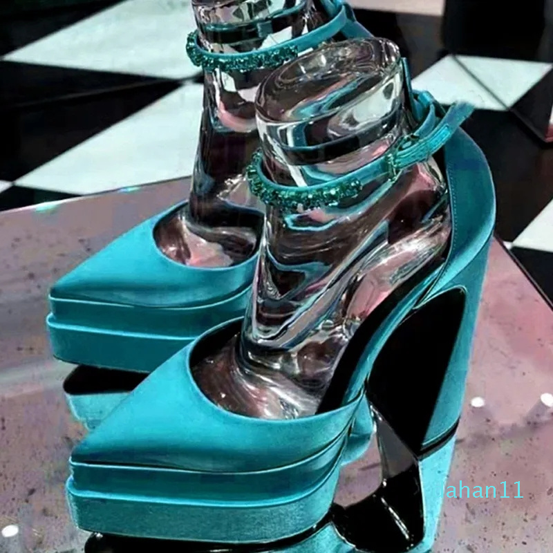 

Designer Brand Pointed Women's Sandals Sexy Thick Sole High Heel Platform Black Red Dress Party Wedding Girl, 123light blue