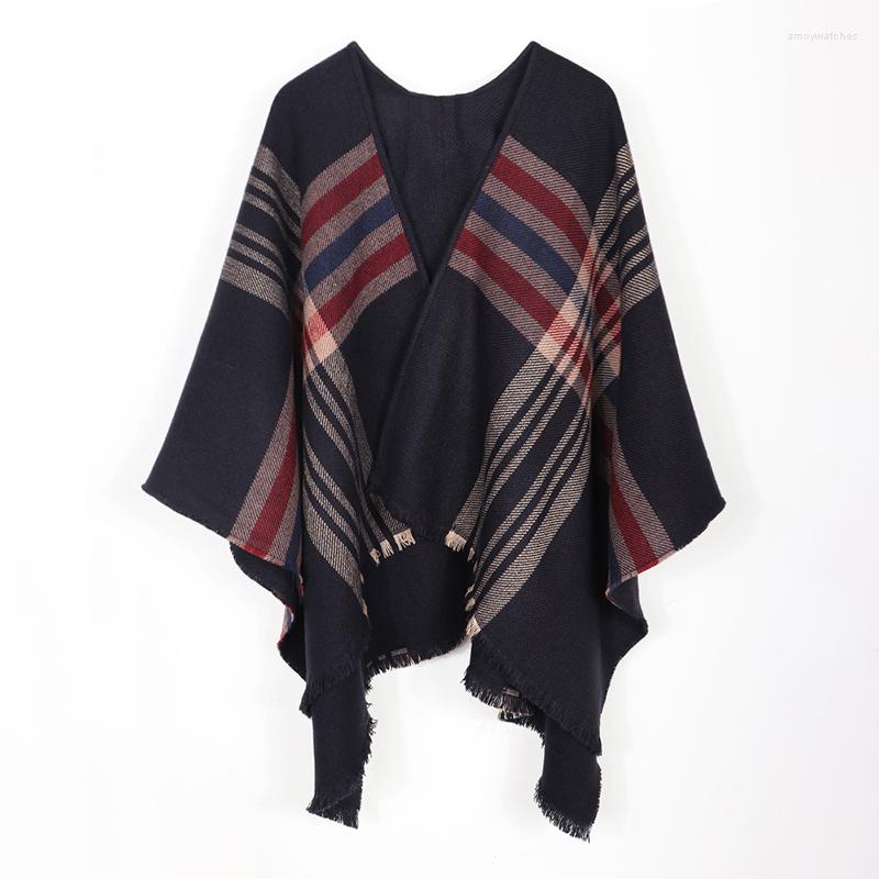 

Scarves Women Poncho Scarf Cardigan Vintage Plaid Warm Cape Shawl Long Pashmina Autumn Winter Outwear Cardigans 2023 Foulard
