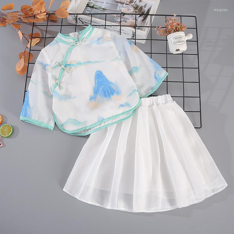 

Ethnic Clothing Girls' Hanfu Set 2023 Spring Fashionable Children's Chinese Style Super Immortal Qipao Skirt Big Boy Princess