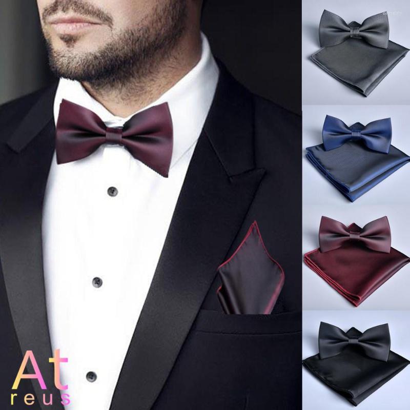

Bow Ties Implicit Luxury Matte Polyester Rayon Tie Set For Men Father's Day Gift Wedding Party Groom Bowtie Handkerchief High Quality