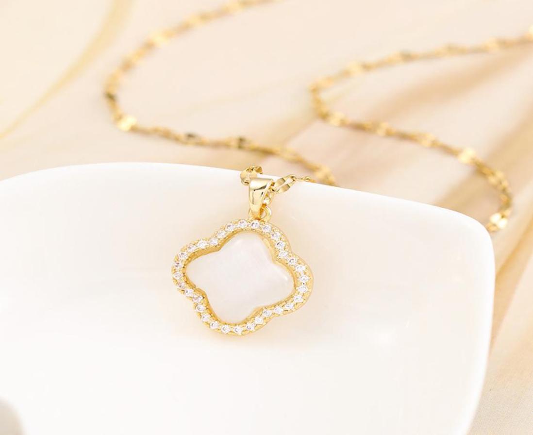 

Good Lucky Clover Pendant Stainless Steel Necklace Micro Pave Women Engagement Jewelry9830666