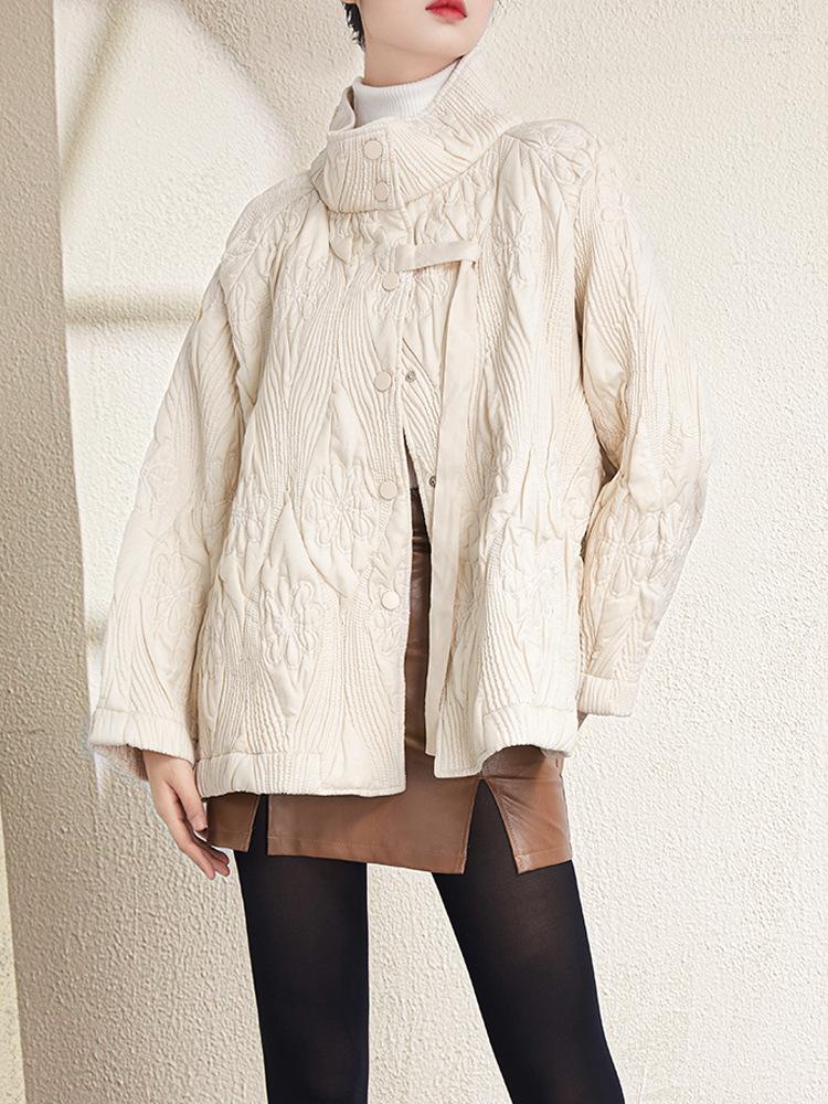 

Women's Jackets Pleated Embossed Cotton-padded Coat Women's Winter Clothes Thick Casual Lapel Warm Down Jacket, Picture color