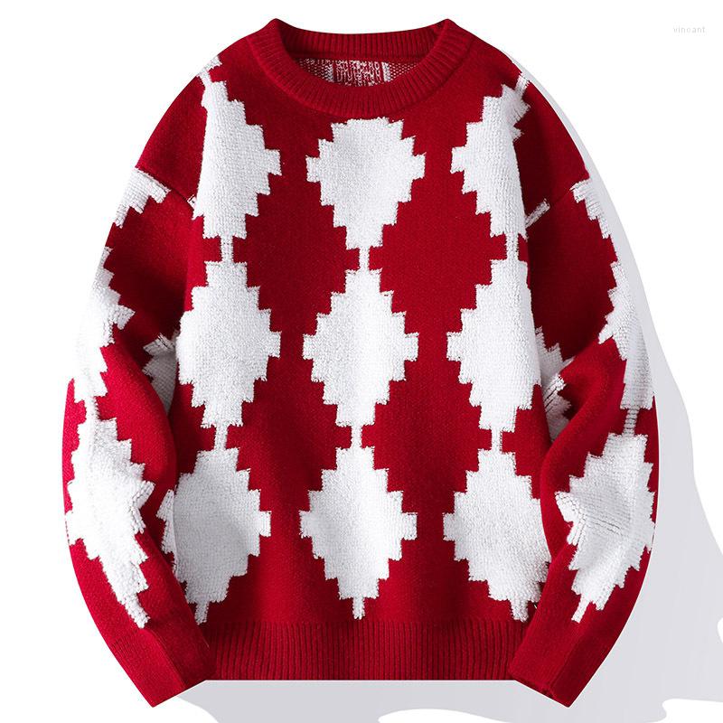 

Men's Sweaters 2023 Men's Fashion Diamond Lattice Jacquard Crew Neck Pullover Sweater Winter Youth Casual, Green