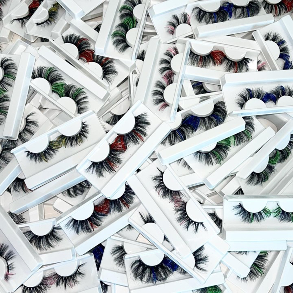 

1 Pair Colored Lashes Bulk Wholesale Pink Blue White Color Fake Eyelashes Box Package Colorful Mink Lashes Makeup Party wss