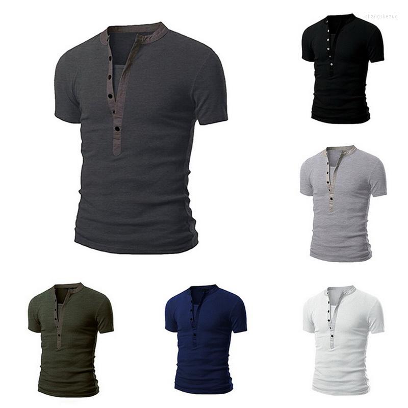 

Men's T Shirts Shirt Men Homme 2023 Summer Fashion Short Sleeve Henley Brand Slim Fit V Neck Tee Tops 6 Colors, Gray