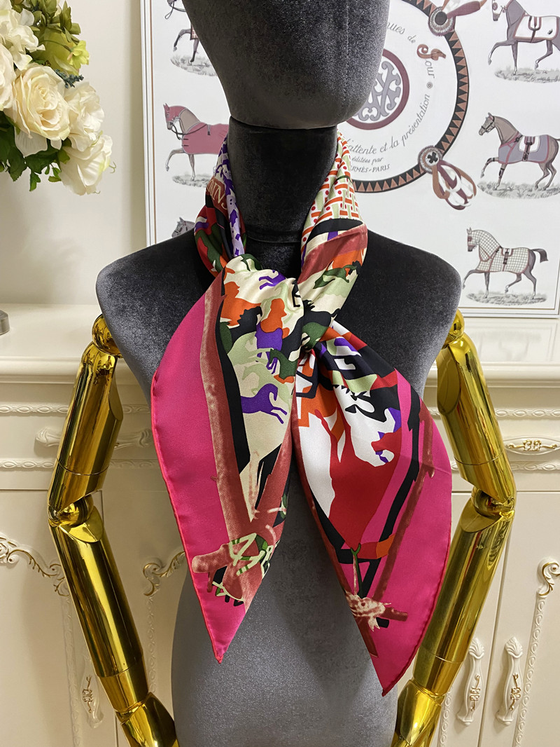 

women's square scarf scarves shawl 100% twill silk material rose red color pint flowers pattern size 90cm