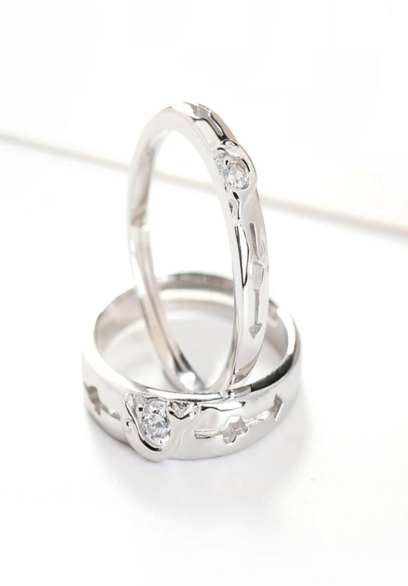 

Couple Rings S925 Sterling Silver Jewelry One Arrow Wear Heart Lovers Ring Hollow Out Drill Opening Korean Version Simple9204875