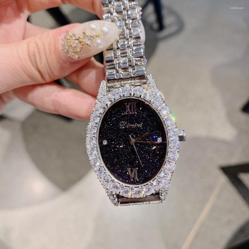 

Wristwatches Luxury Diamond Women Brand Jewelry Watches Vintage Oval Watch Full Steel Bracelet Wrist Roman Business Analog Clocks, Silver
