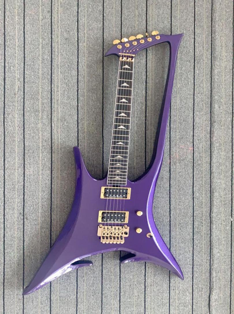 

Rare Custom Abstract Enterprize Guitar NEW Roman Abstract Metallic Purple Neck Through Body Electric guitar Gold Hardware Tremolo 4854904