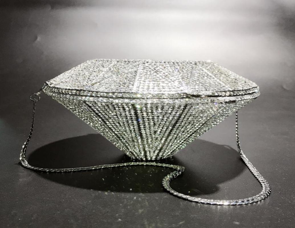 

Evening Bags Female Diamond Shape Hollow Out Rhinestones Party Clutch Bridal Purse Wedding Crystal Women Clutches Handbags Lady1366488, Sky blue