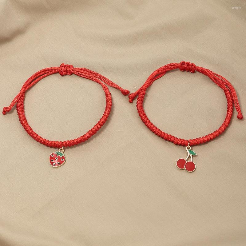 

Link Bracelets 2 Pcs/set Fruit Pendant Lucky Bracelet Red Rope Adjustable Fashion Couple Birthday Gift