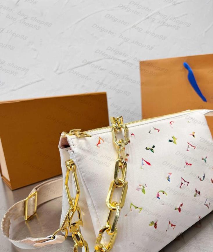 

designer high quality women single shoulder embossed color cowhide leather chain cousin sister bag 2022 fashion cross body3324801, White