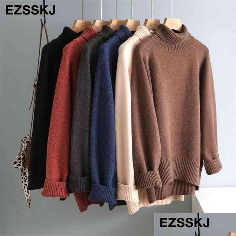 

Women'S Sweaters Casual Thick Big Autumn Winter Highneck Oversize Sweater Plover Women Warm Chic Female Loose Cashmere Basic Wool 21 Dhg2A, Highneck brick red