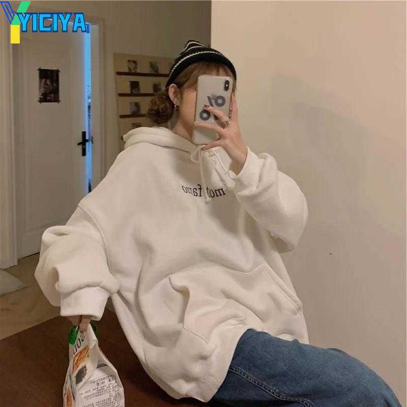 

YICIYA Women's Hoodies Women Plus Velvet Warm Winter Soft Harajuku Chic Letter Couples Hoodie With Hat Basic Style Female Sweatshirt, Pink