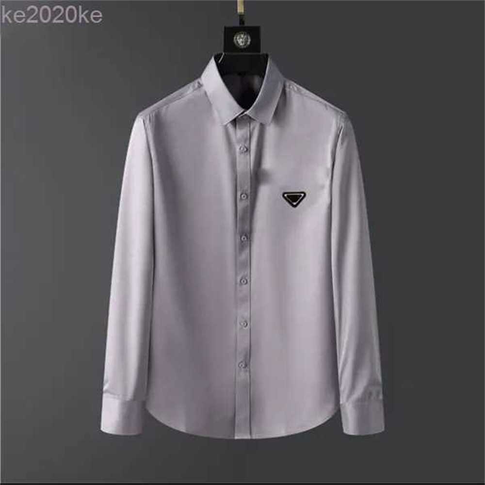 

Fashion Designers Mens casual shirts quality business tees classic long Sleeve Shirt solid color letter badge spring autumn decoration blouse size SMLX T6IM