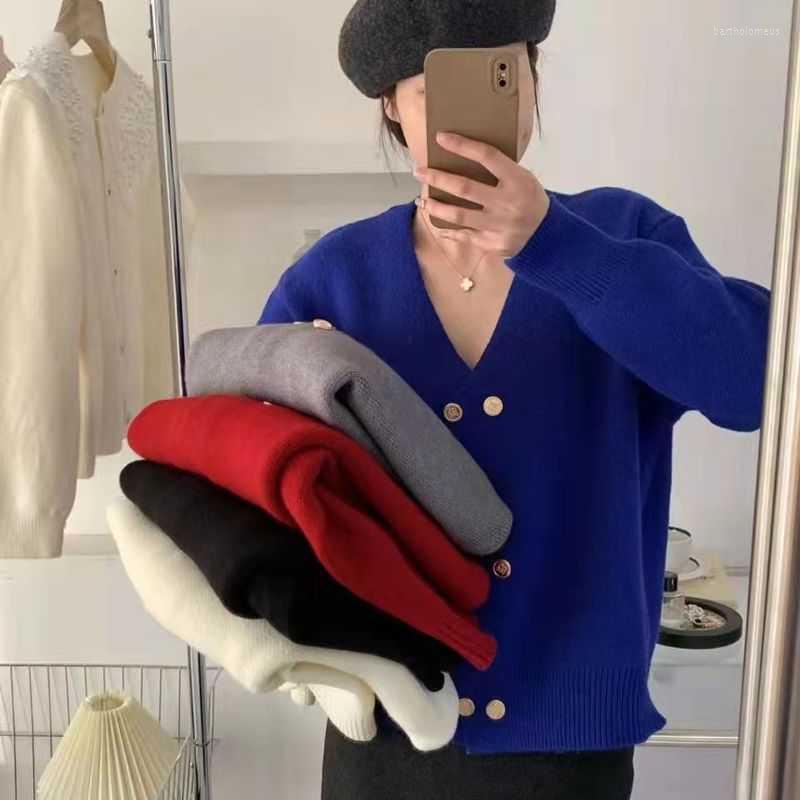 

Women's Knits & Tees Spring And Autumn Red Solid Color Knitted Cardigan V-neck Fashion Long-sleeved Sweater Top Female Casual Bu, Black