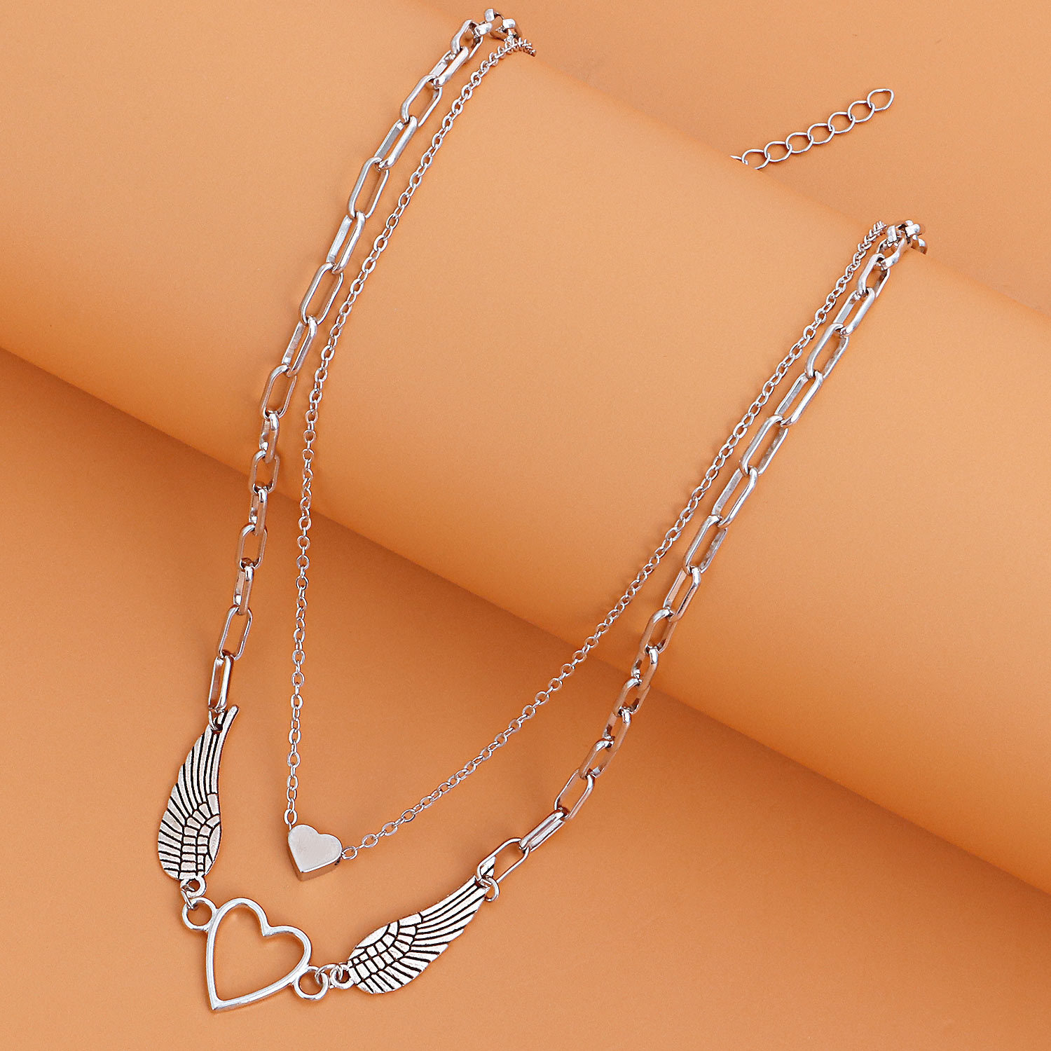 

angel of love feather cool wind punk double bamboo chain hollow love angel wing pendant necklace woman trendy designer jewelry for her 01